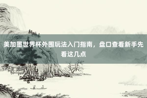 美加墨世界杯外围玩法入门指南，盘口查看新手先看这几点